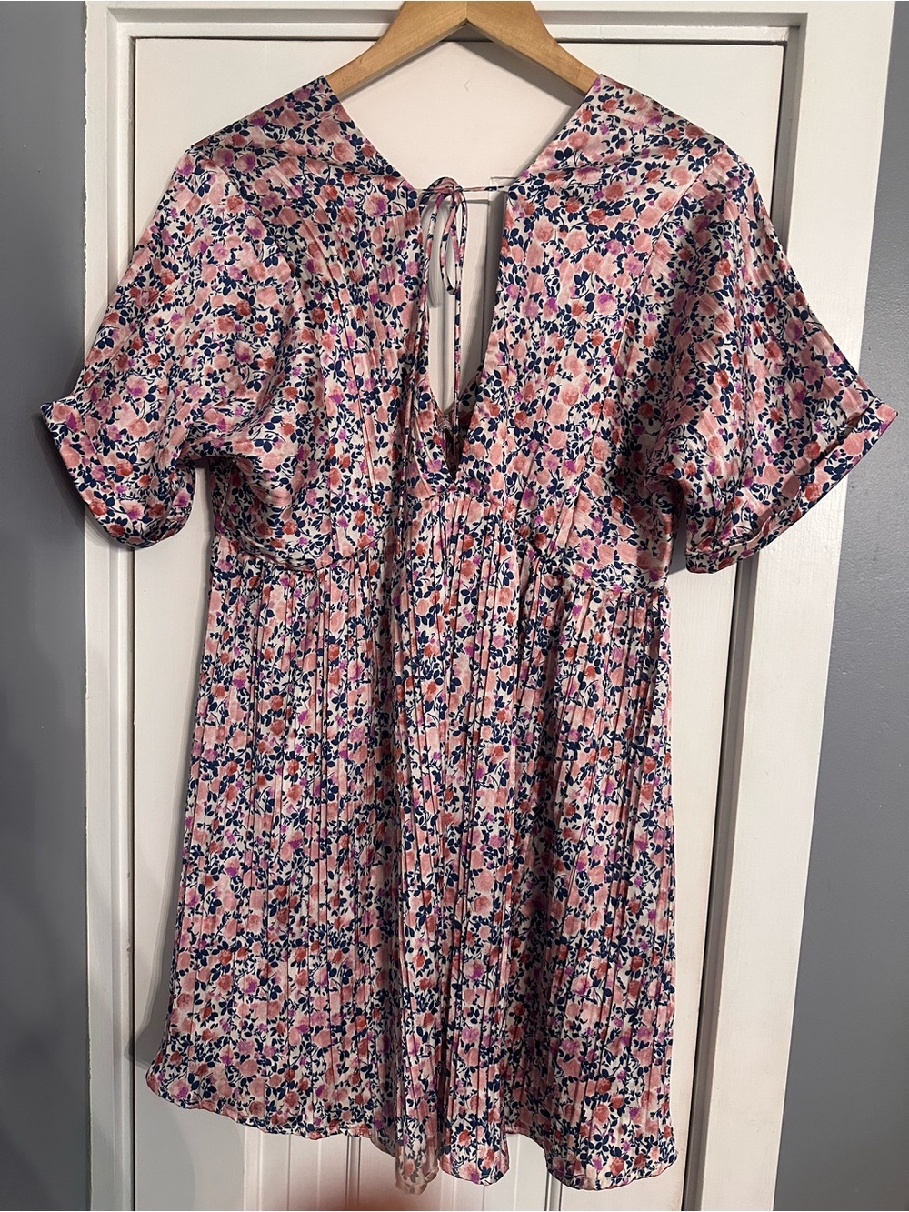 Lulus Express Yourself Blush Pink Floral Satin Babydoll Mini Dress - Medium - Picture 5 of 11